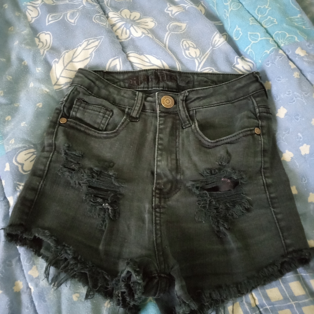 3/$15 Machine black cut off jeans